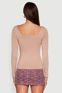 Solid Long Sleeve Square Neck Tee