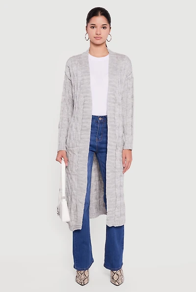 Cable Knit Open Front Long Cardigan