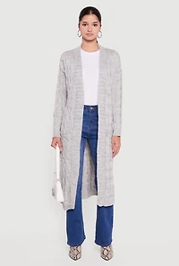 Cable Knit Open Front Long Cardigan