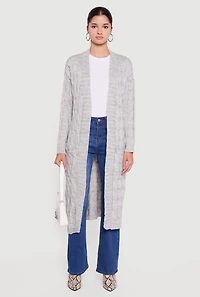 Cable Knit Open Front Long Cardigan