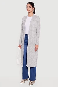 Cable Knit Open Front Long Cardigan