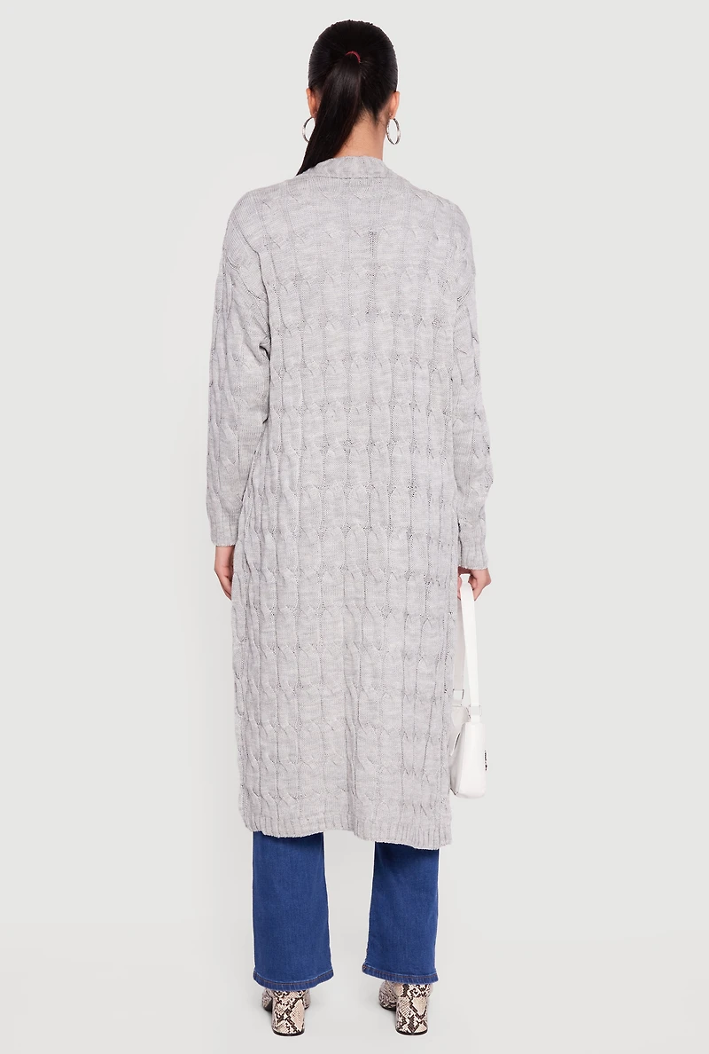 Cable Knit Open Front Long Cardigan
