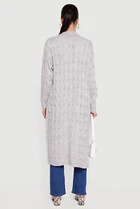 Cable Knit Open Front Long Cardigan