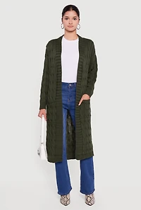 Cable Knit Open Front Long Cardigan