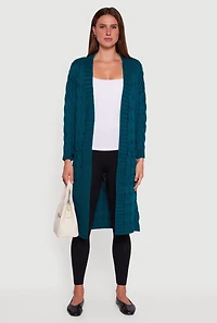 Open Front Cable Knit Long Cardigan