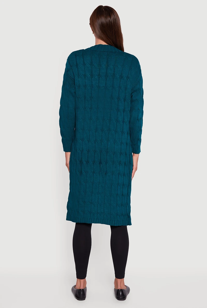 Open Front Cable Knit Long Cardigan