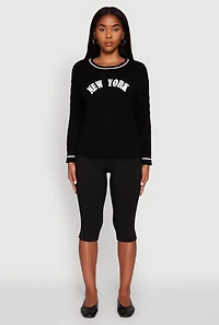 Womens New York Graphic Cable Knit Sweater, Black, Size XL