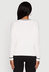 Womens New York Graphic Cable Knit Sweater, White, Size L