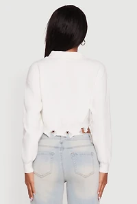 Frayed High Low Hem Cropped Long Sleeve Sweater