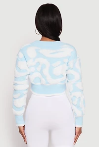 Womens Daisy Tufted Knit Cropped Cardigan,