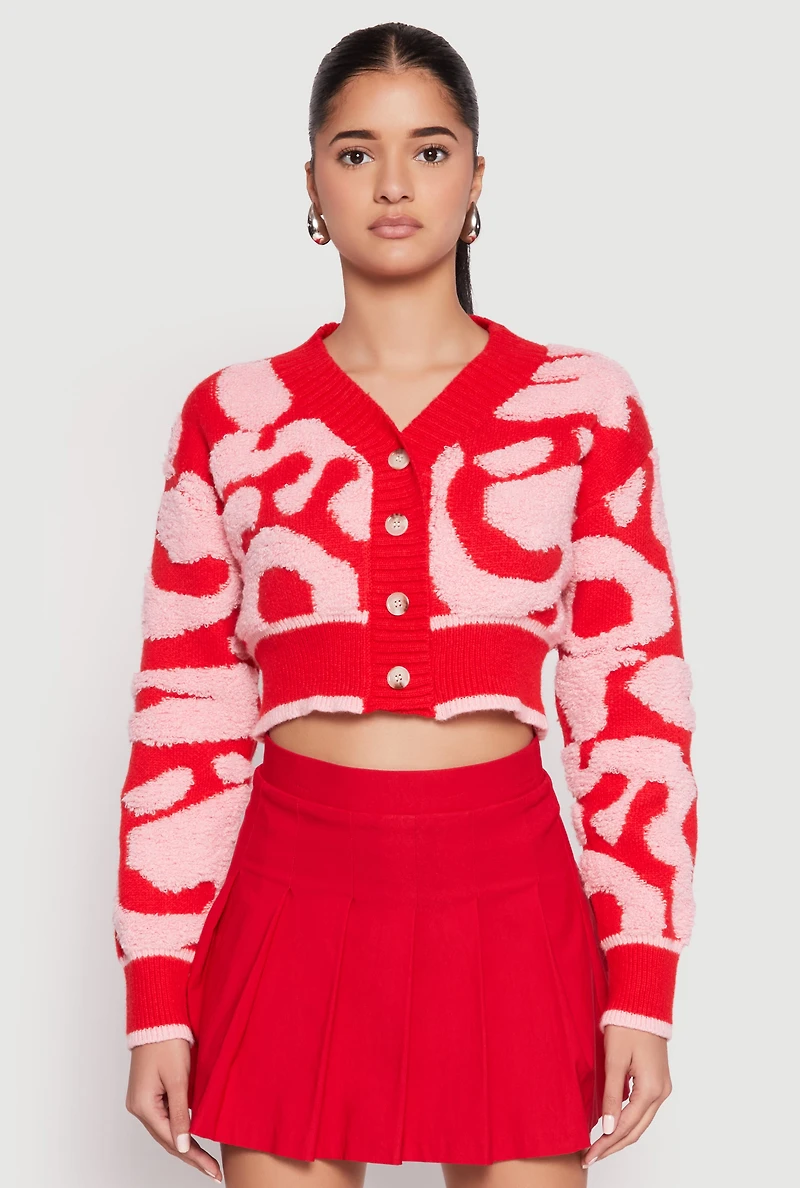 Womens Daisy Tufted Knit Cropped Cardigan, S