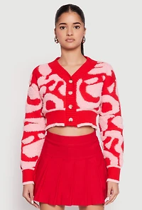 Womens Daisy Tufted Knit Cropped Cardigan, Multi,