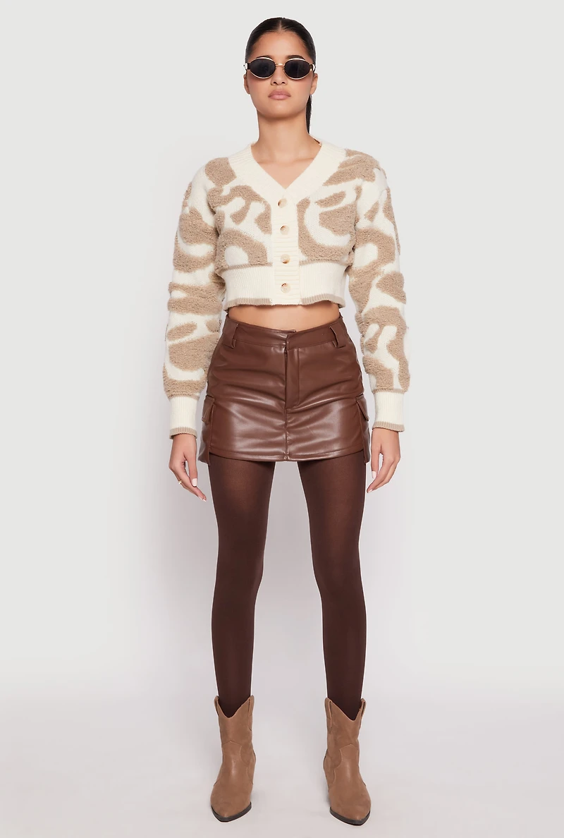 Womens Daisy Tufted Knit Cropped Cardigan, Beige, Size L