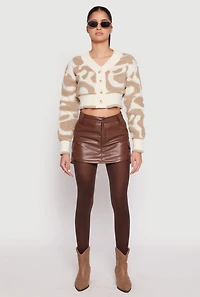 Womens Daisy Tufted Knit Cropped Cardigan, Beige, Size L