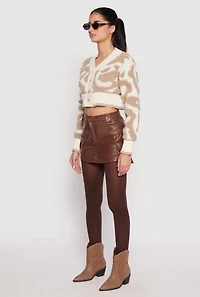 Womens Daisy Tufted Knit Cropped Cardigan, Beige, Size L