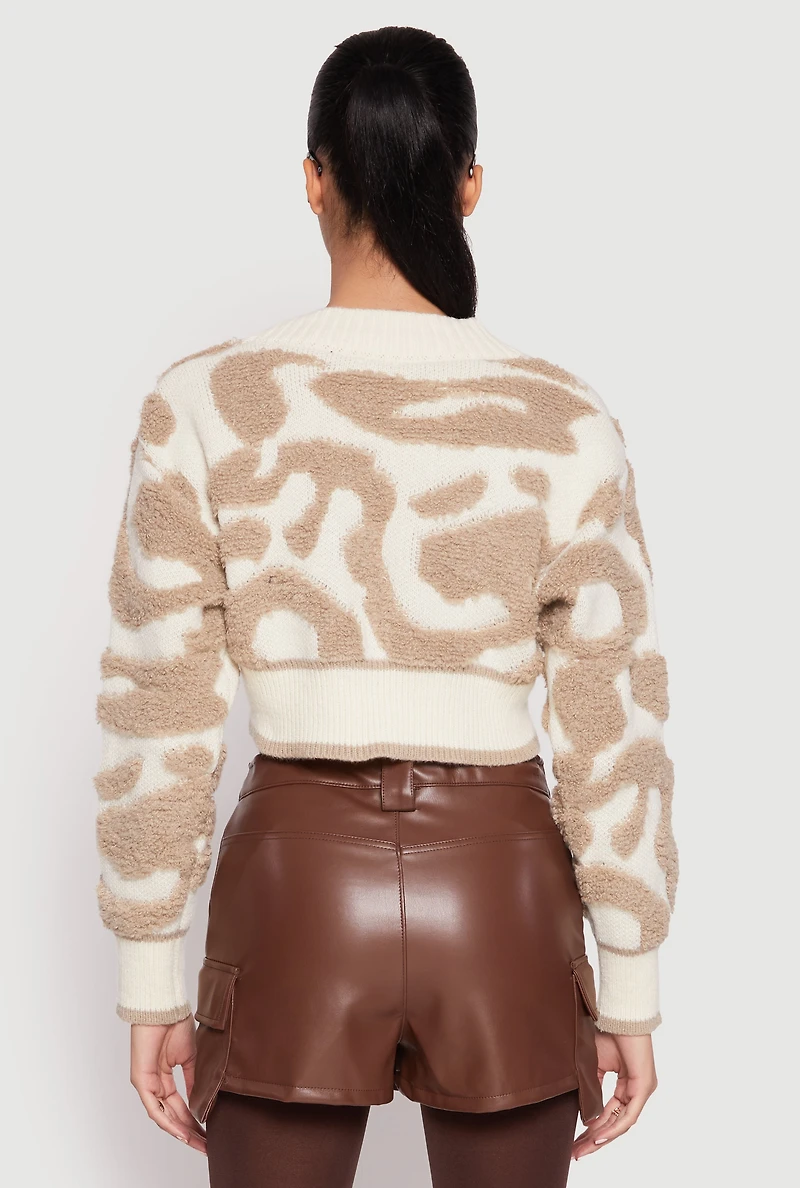 Womens Daisy Tufted Knit Cropped Cardigan, L
