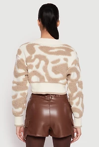 Womens Daisy Tufted Knit Cropped Cardigan, L