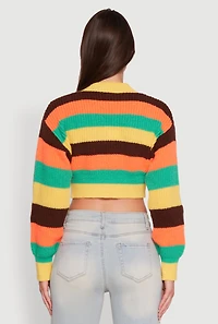 Womens Daisy Striped V-Neck Button Front Cropped Cardigan, Multi,