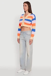 Womens Daisy Striped V-Neck Button Front Cropped Cardigan, Multi,