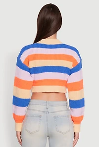 Womens Daisy Striped V-Neck Button Front Cropped Cardigan, Multi,