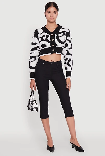 Womens Tufted Knit Button Front Cropped Cardigan,