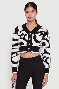 Womens Tufted Knit Button Front Cropped Cardigan,