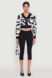 Womens Tufted Knit Button Front Cropped Cardigan,