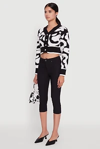Womens Tufted Knit Button Front Cropped Cardigan,