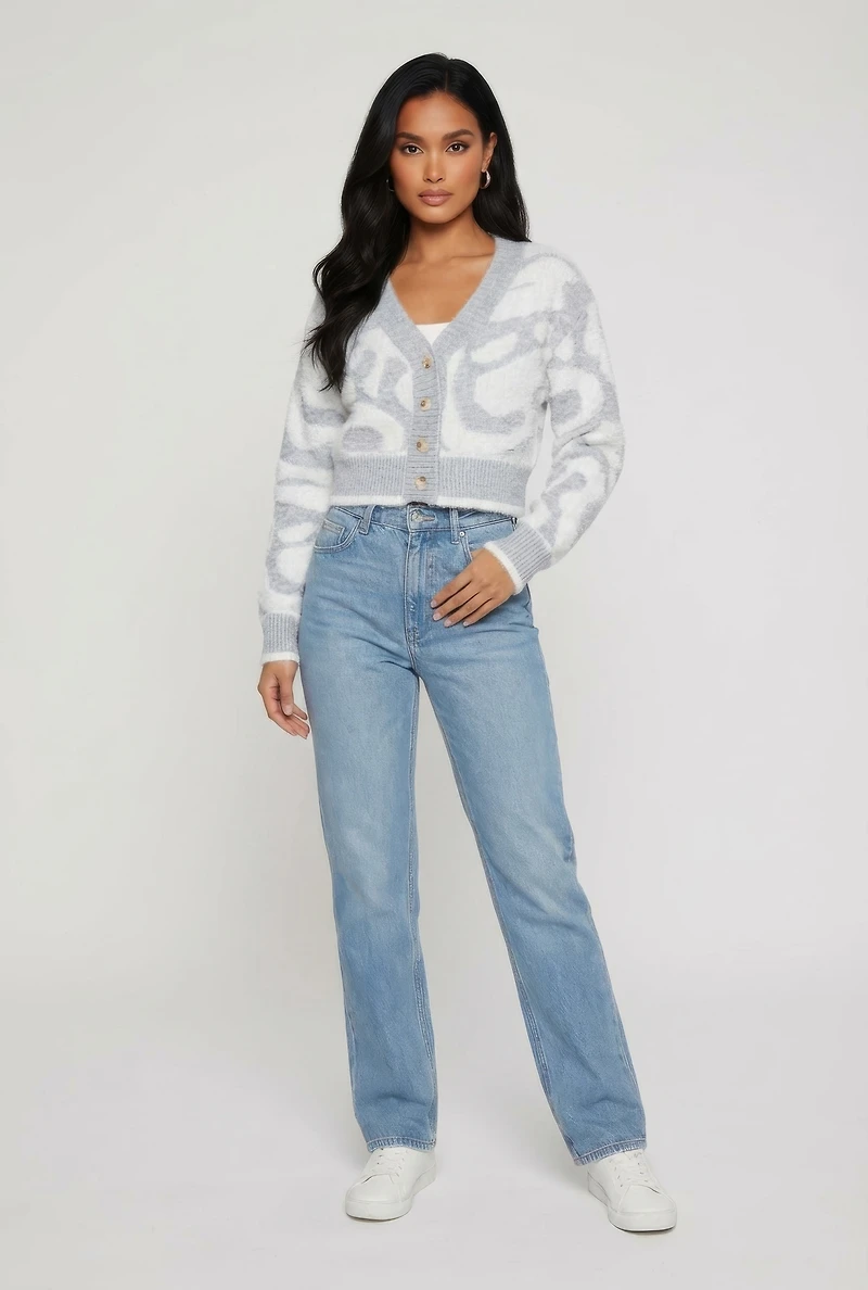 Tufted Knit Button Front Cropped Cardigan