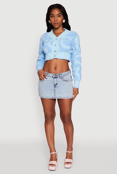 Womens Tufted Knit Button Front Cropped Cardigan,