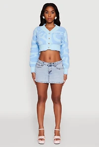 Womens Tufted Knit Button Front Cropped Cardigan, Blue,
