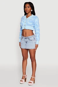 Womens Tufted Knit Button Front Cropped Cardigan, Blue,