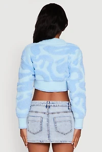 Womens Tufted Knit Button Front Cropped Cardigan, Blue, Size S