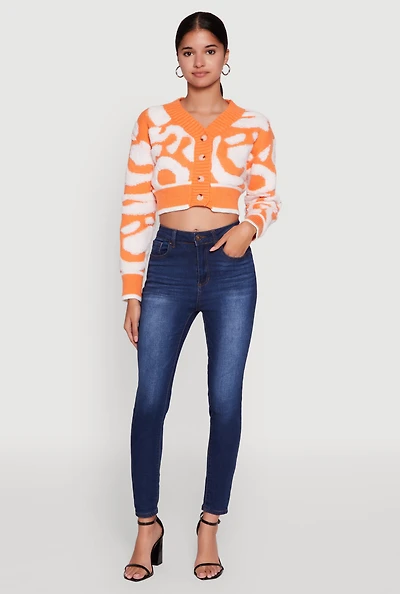 Womens Tufted Knit Button Front Cropped Cardigan,
