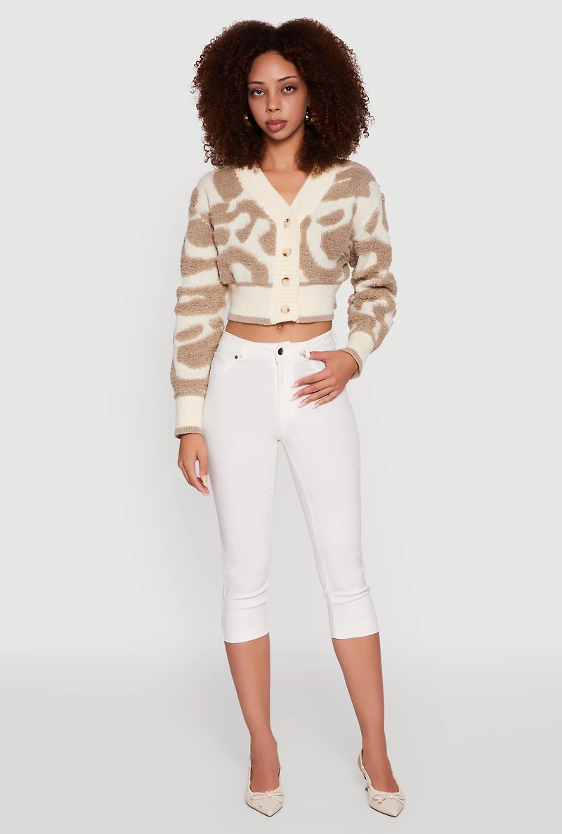 Tufted Knit Button Front Cropped Cardigan