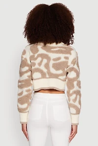 Womens Tufted Knit Button Front Cropped Cardigan, Beige, Size M