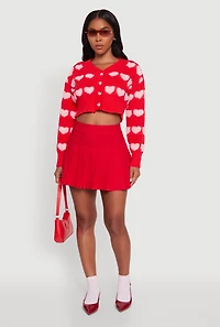 Chenille Heart Patterned Brushed Knit Cropped Cardigan