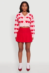 Womens Chenille Heart Patterned Brushed Knit Cropped Cardigan, Pink, Size L