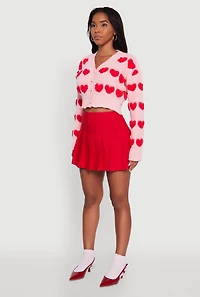 Womens Chenille Heart Patterned Brushed Knit Cropped Cardigan, Pink, Size L