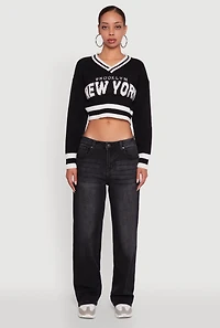 Womens Daisy Chenille New York Graphic Cropped Sweater, S