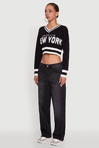 Womens Daisy Chenille New York Graphic Cropped Sweater, S