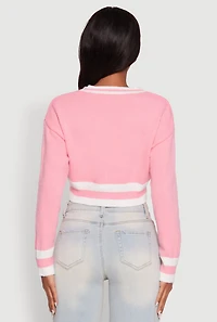 Womens Daisy Chenille New York Graphic Cropped Sweater, Pink, Size M