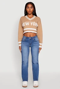 Womens Daisy Chenille New York Graphic Cropped Sweater,