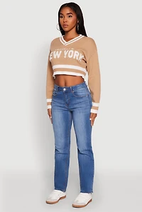 Womens Daisy Chenille New York Graphic Cropped Sweater,