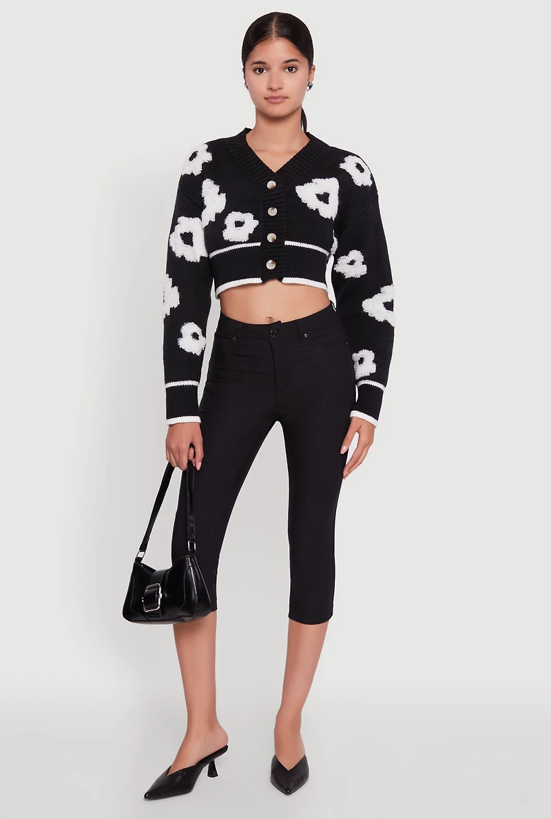 Chenille Floral Brushed Knit Cropped Cardigan