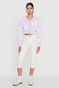 Chenille Floral Brushed Knit Cropped Cardigan