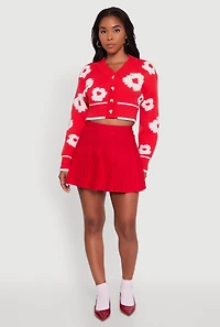 Chenille Floral Brushed Knit Cropped Cardigan