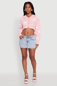 Womens Chenille Floral Brushed Knit Cropped Cardigan, M