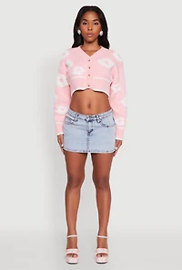 Womens Chenille Floral Brushed Knit Cropped Cardigan, M