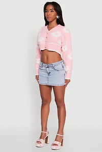 Womens Chenille Floral Brushed Knit Cropped Cardigan, M